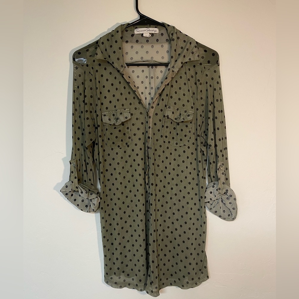 French Laundry green polka dot button down